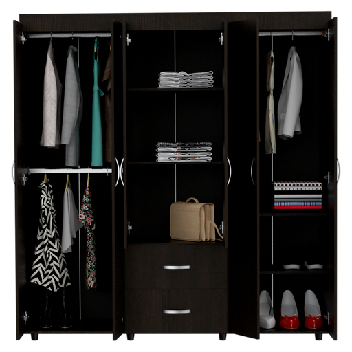 Closet Bariloche Bombay, Wengue, Variedad de Entrepaños y Seis Puertas Abatibles