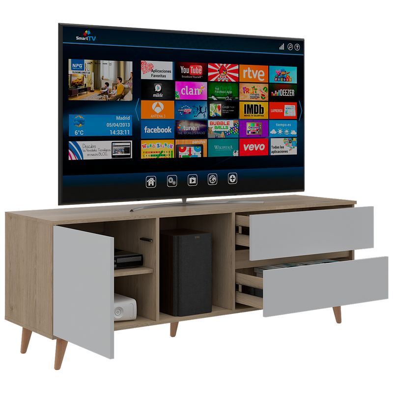 Mesa Para Tv Flor, Beige y Blanco, con Espacio Para Televisor de Hasta 60 Pulgadas