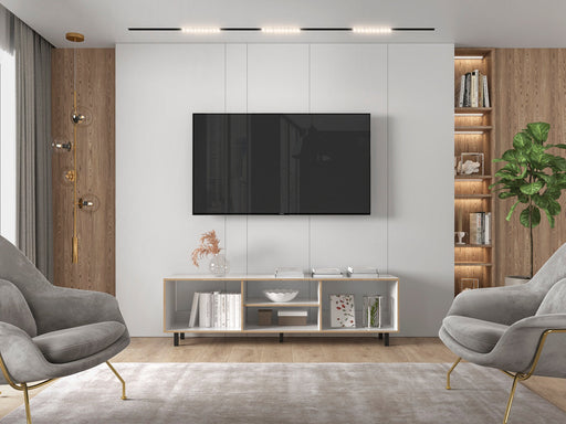 Mesa Para Tv Tunez, Blanco y Café Claro, Para Televisor Hasta 70 Pulgadas